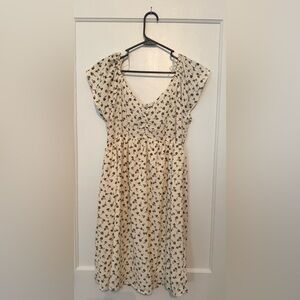 Boutique Staccato Cream Dress with Brown Floral Print Large NWT